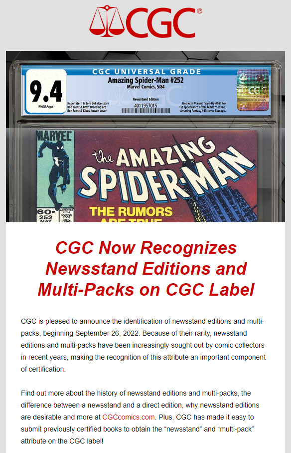 CGC newsstand edition labeling announcement