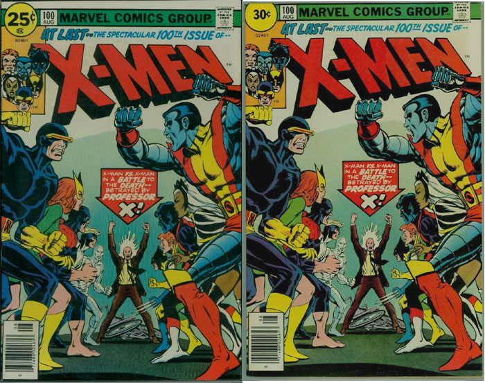 Cover price variant comics example: X-Men #100